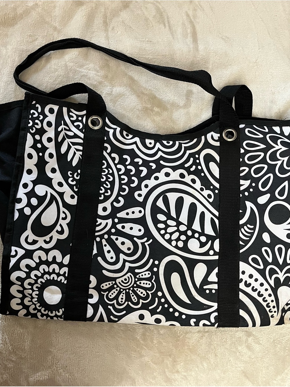 Black & White Paisley Canvas Tote - Stylish Everyday Shoulder Bag